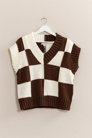 "Checking for Cooler Weather" (Brown) Sweater Vest