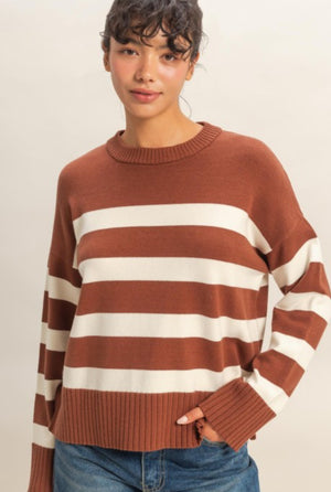 "Timeless Stipes" (Chestnut/Cream) sweater