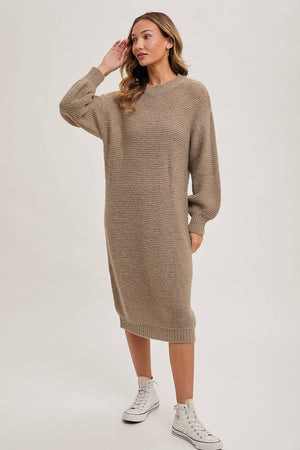 “Cuddle Mood” (cream) sweater dress