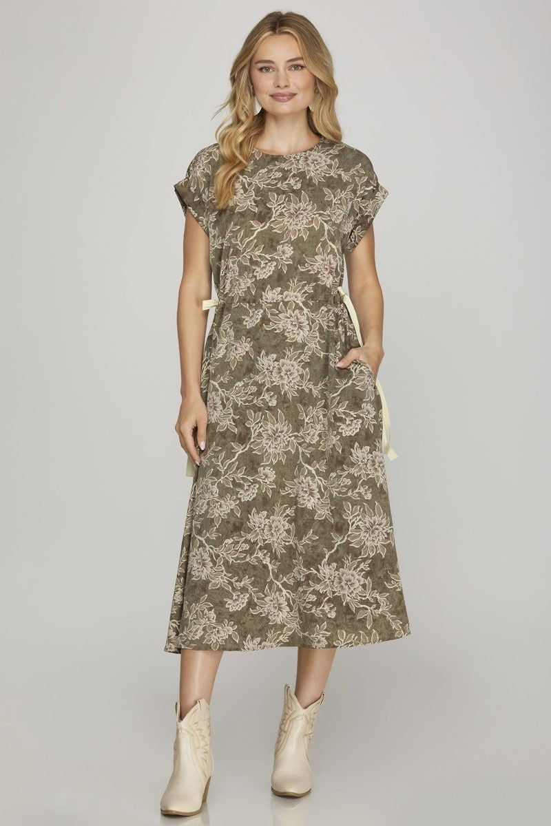 "Timeless Floral" (olive) dress
