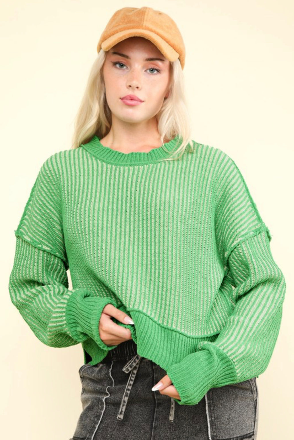 “Pressing Pause” (green) sweater