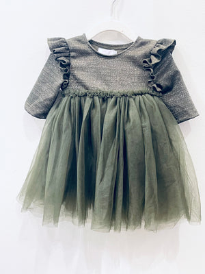 "Drawn To The Glitter" (olive) girls dress