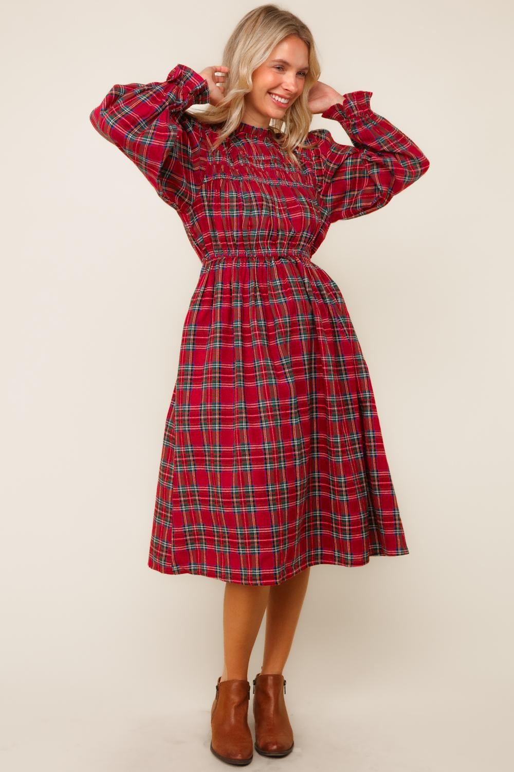 "Merry In Plaid" (red) plus dress