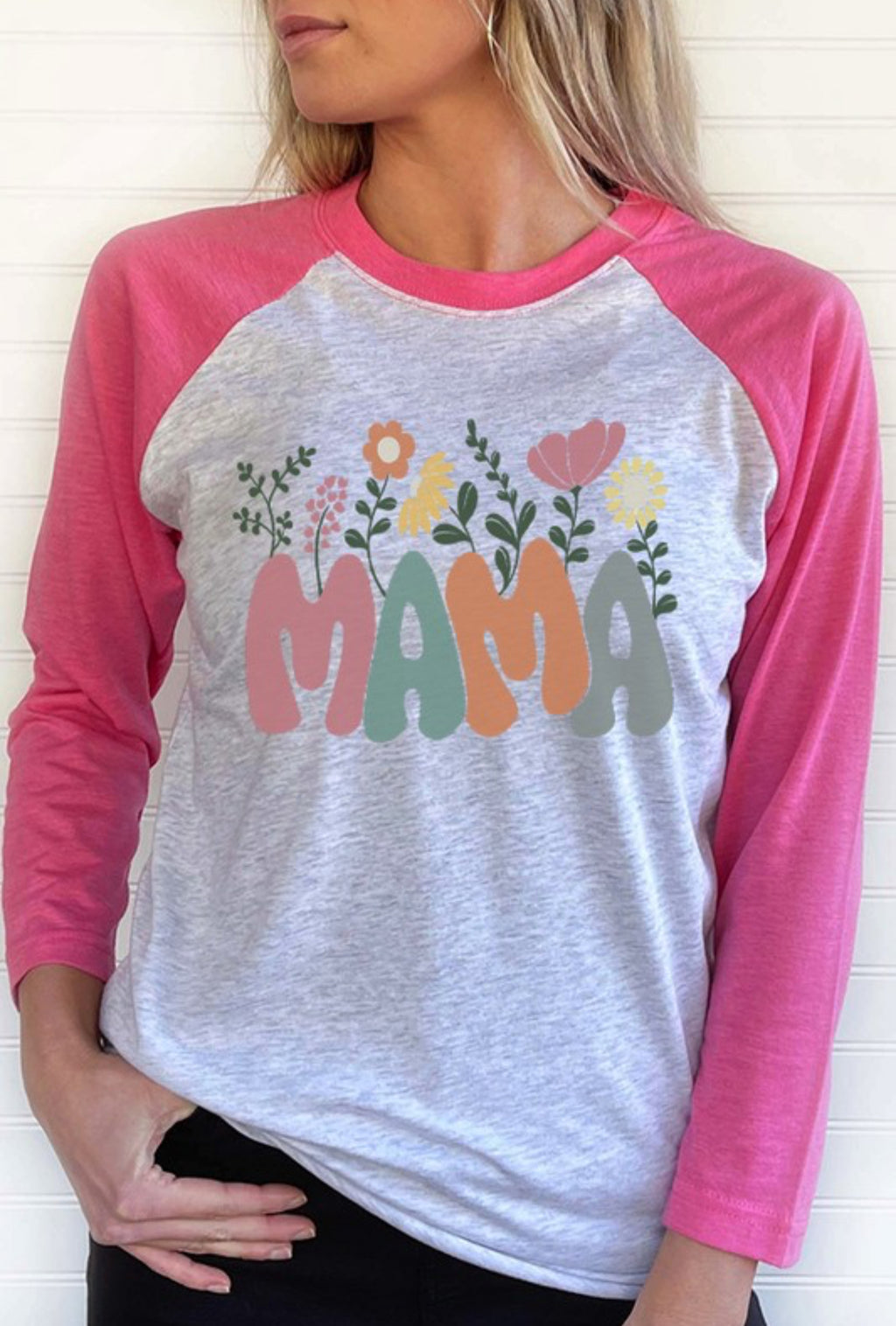 "Where Mama's Grow" (pink) 3/4 sleeve T-Shirt