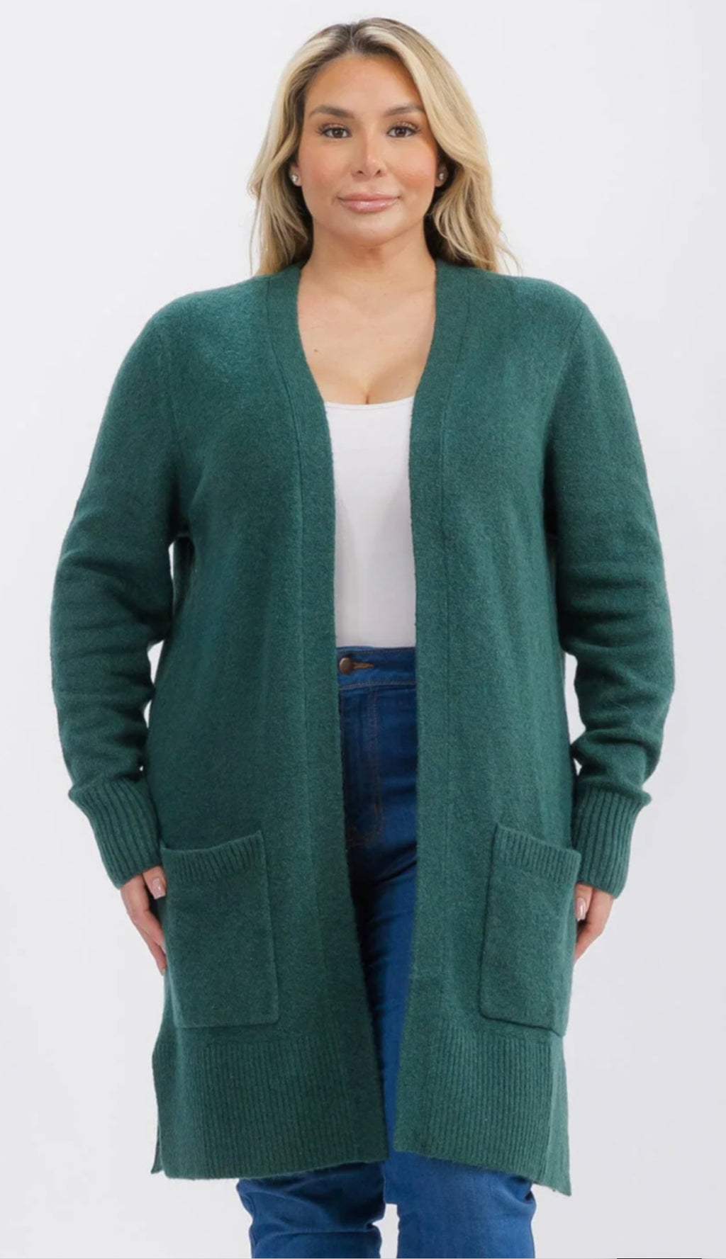 “Holiday Rush” (green) plus cardigan