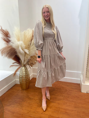 "Smocks And Stripes" (Brown) Dress