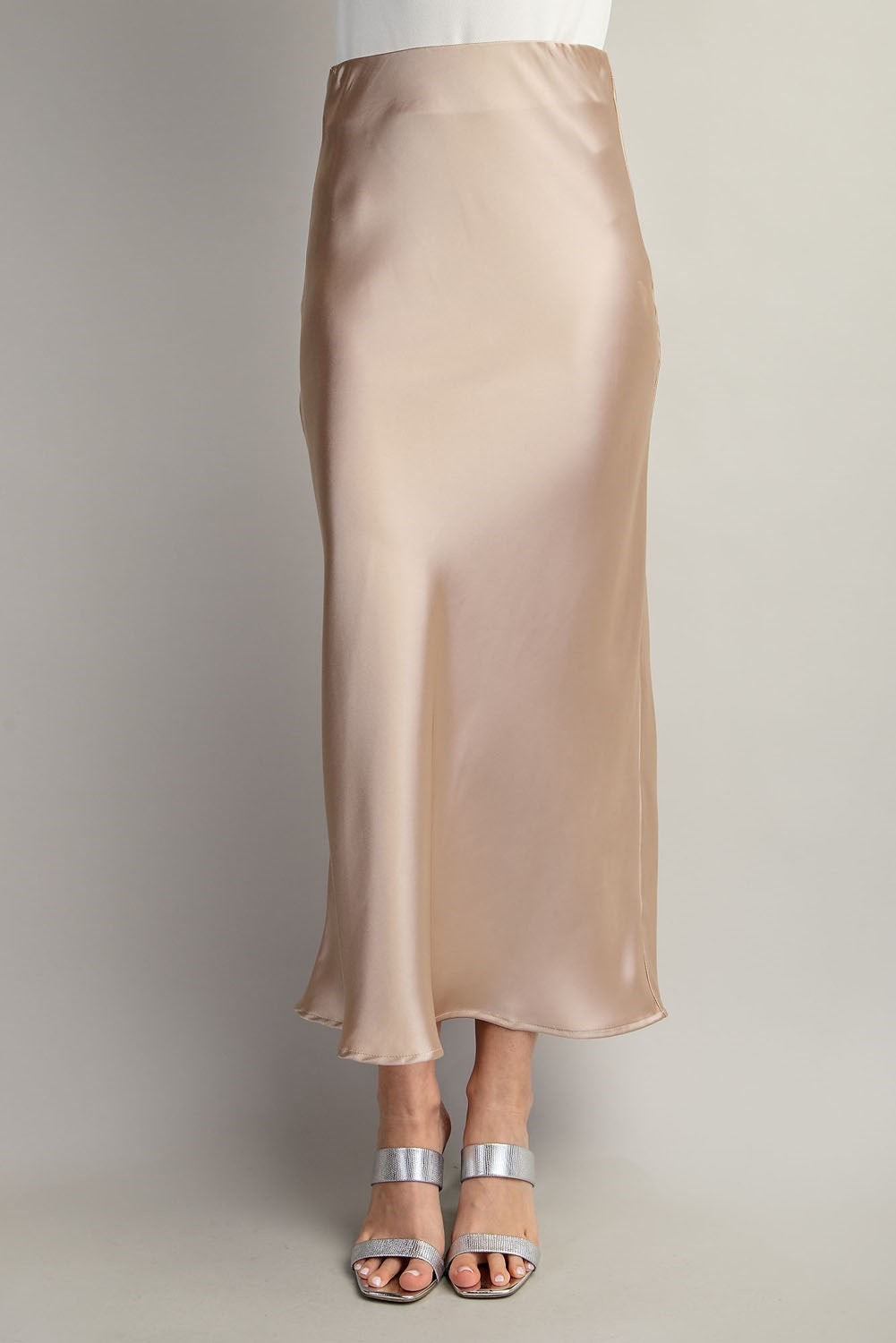 “Stay Stylish In Satin” (taupe) skirt