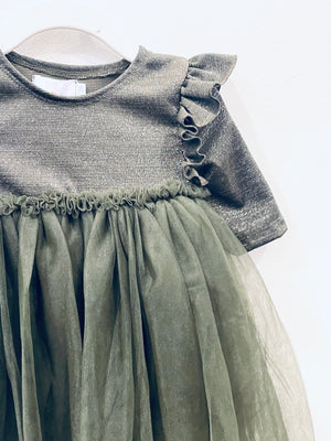 "Drawn To The Glitter" (olive) girls dress