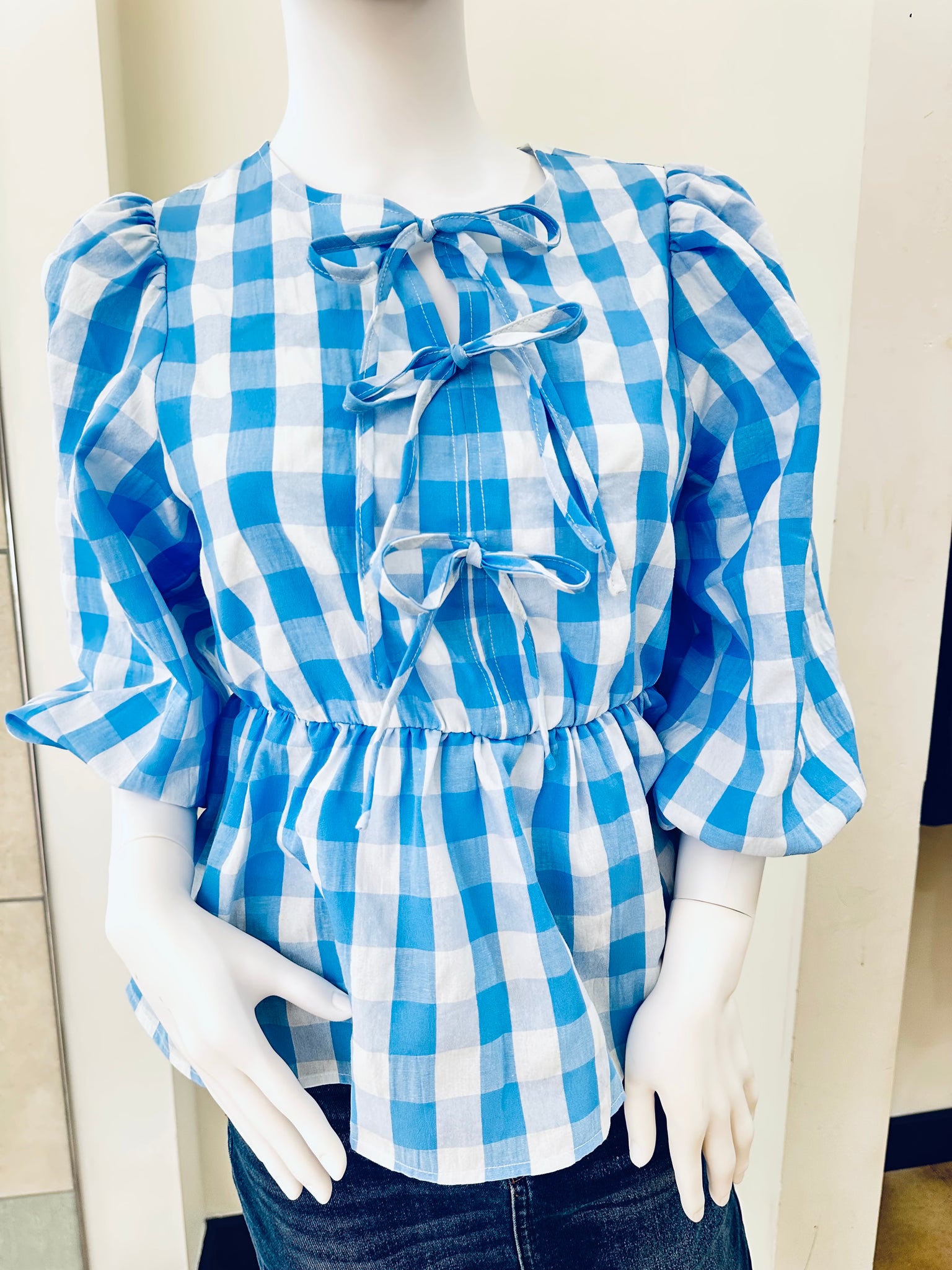 "Summer Gingham" (blue) top