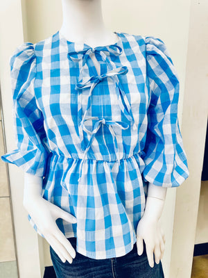 "Summer Gingham" (blue) top
