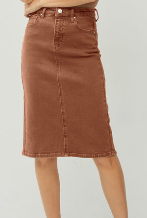 "Espresso Wash" Risen denim skirt