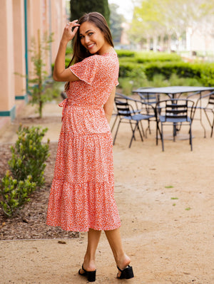 "Floral Bliss" (orange/red) dress