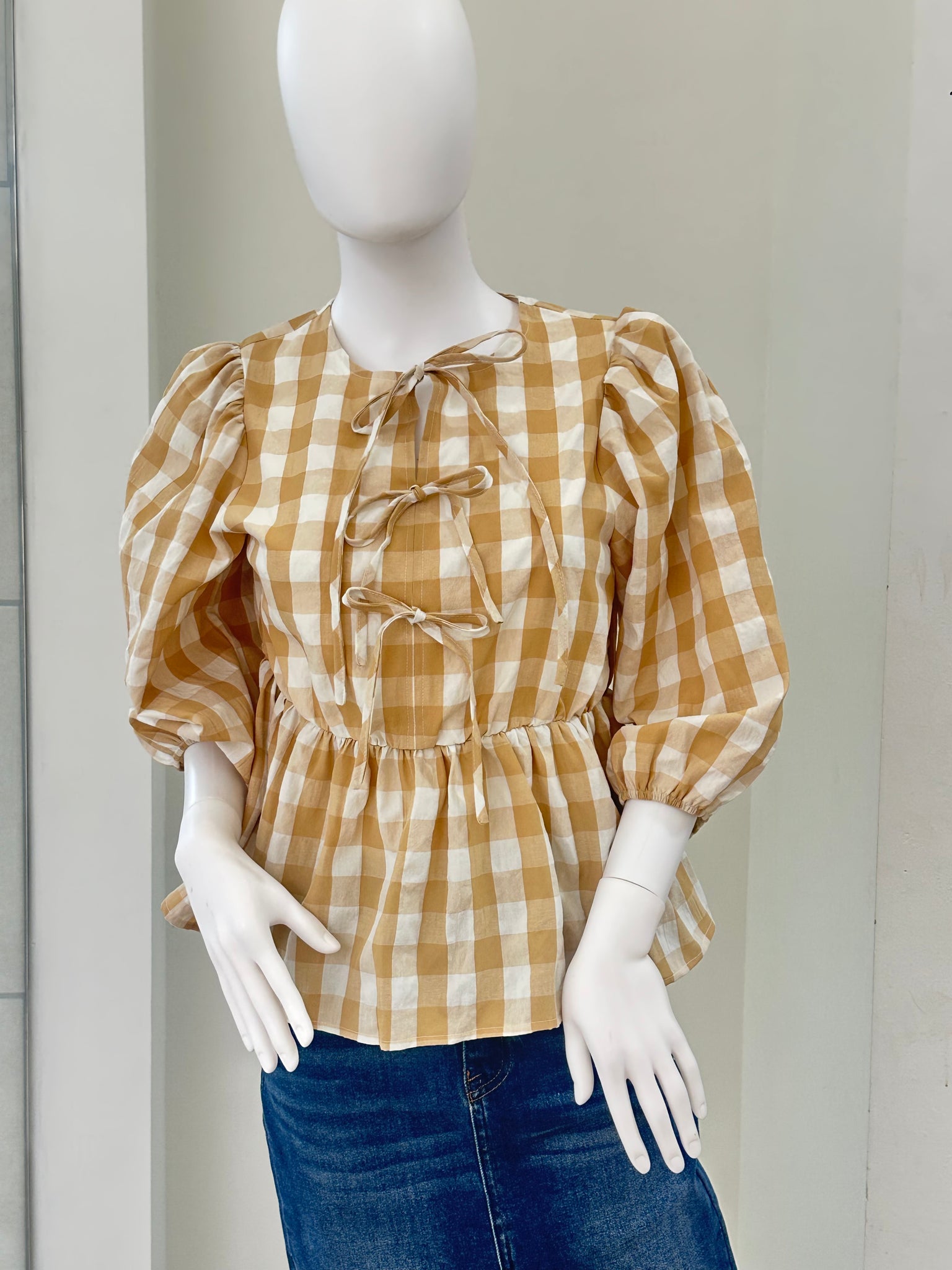 "Summer Gingham" (tan) top
