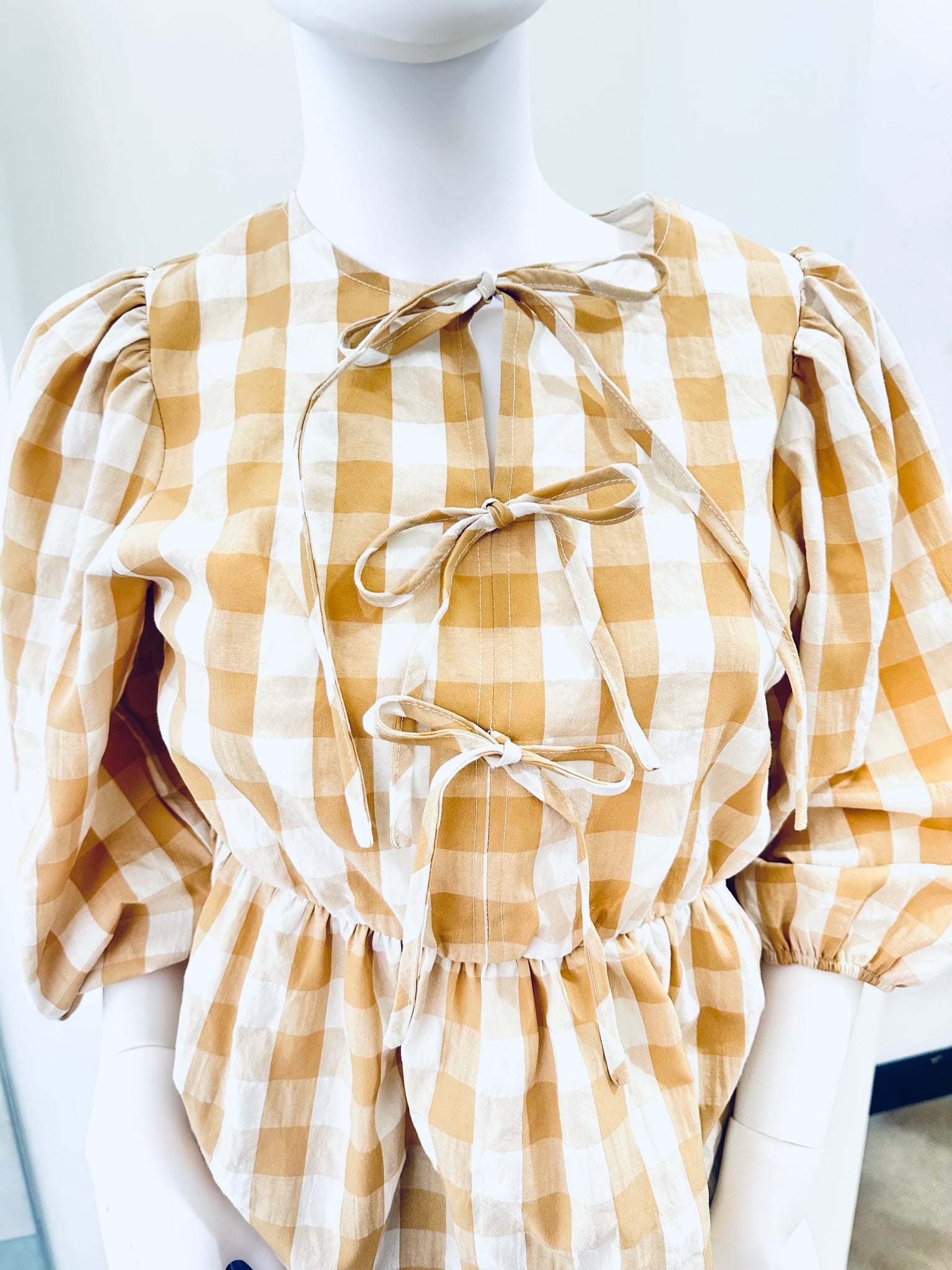 "Summer Gingham" (tan) top