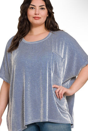"Make Waves Not Ripples" (Lt navy) reg & plus top