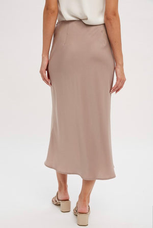 “Luxe Line” (mushroom) satin skirt