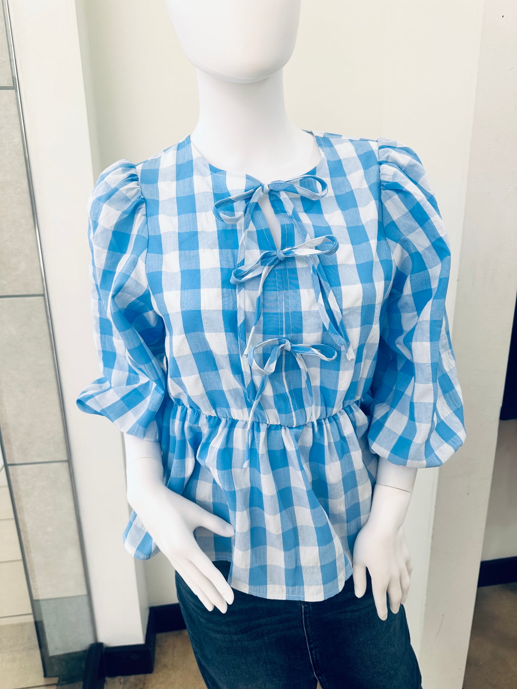"Summer Gingham" (blue) top