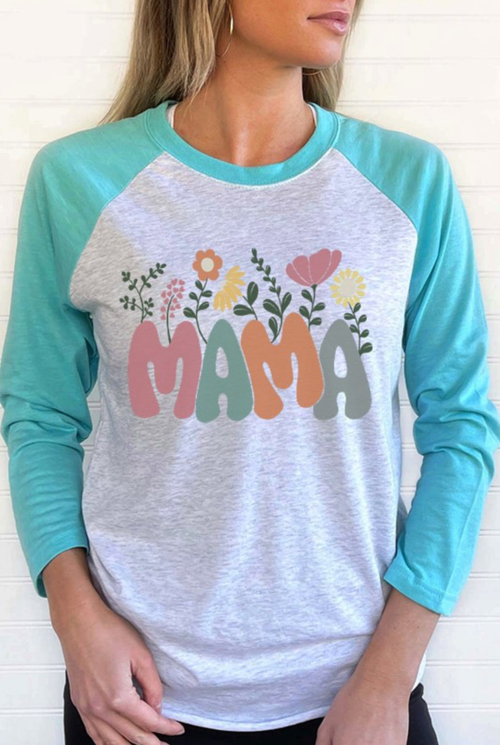 "Where Mama's Grow" (teal) 3/4 sleeve T-Shirt