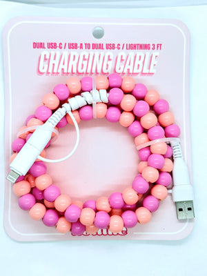 "Beaded Charging Cable"(pink and peach) charger