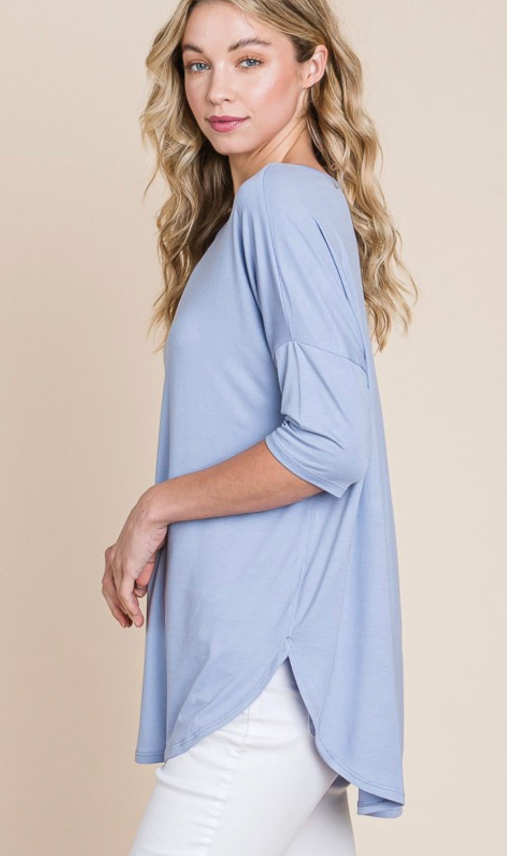 "Simple Statement" (blue) top