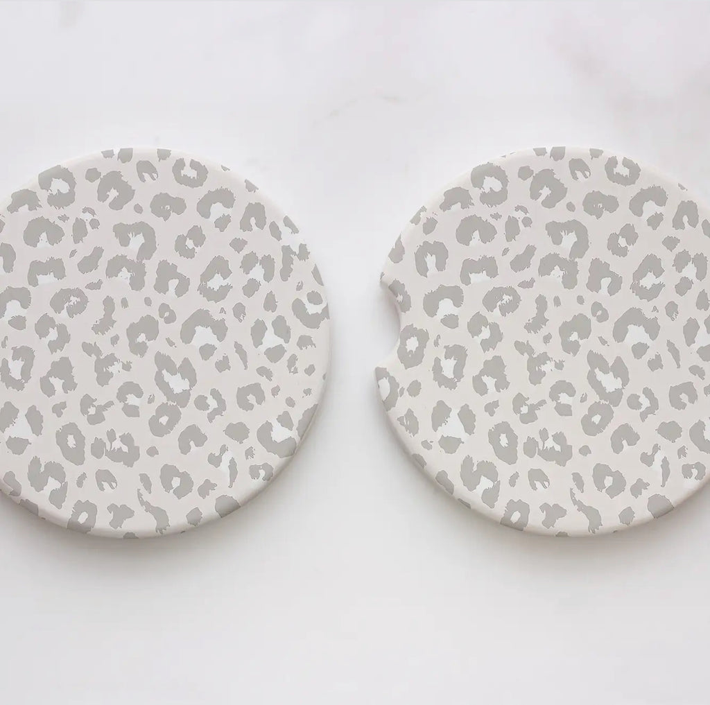 Leopard Car Coasters (white and gray)