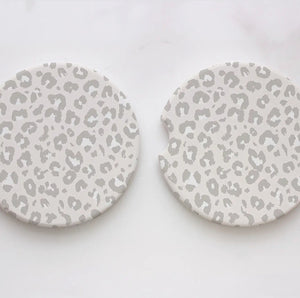 Leopard Car Coasters (white and gray)