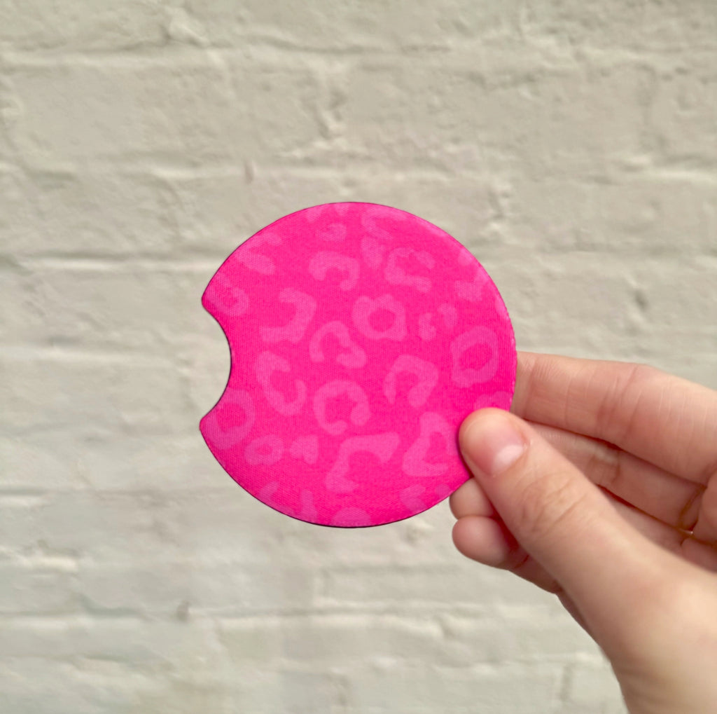 Leopard Car Coasters (hot pink)
