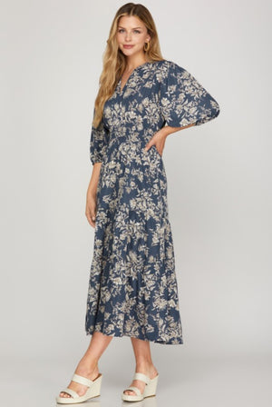 "Floral Reverie" (blue) dress