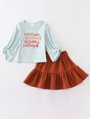 "Leaves Are Falling, Autumn Is Calling" girl skirt or top (SOLD SEPARATELY)