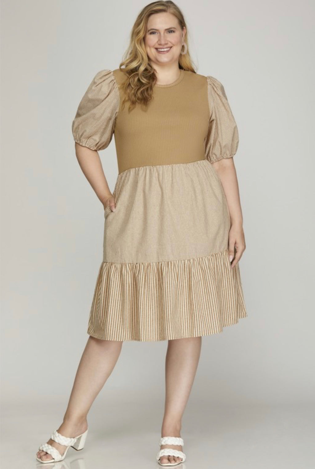 "First Signs Of Fall" (taupe) petite dress