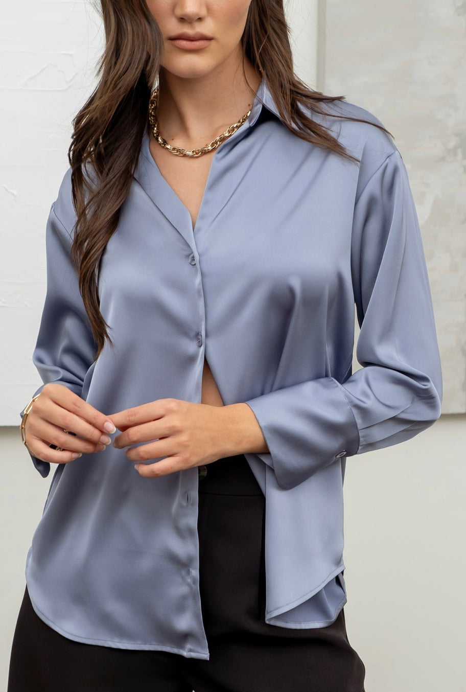 "Chic and Classy" (dusty blue) silk top