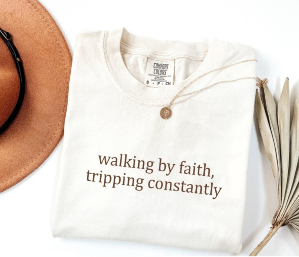 “Walking By Faith” (ivory) comfort colors tee