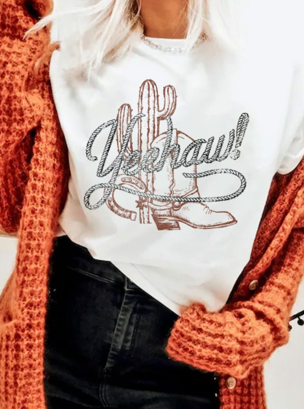 "Yee Haw" cactus boot t-shirt