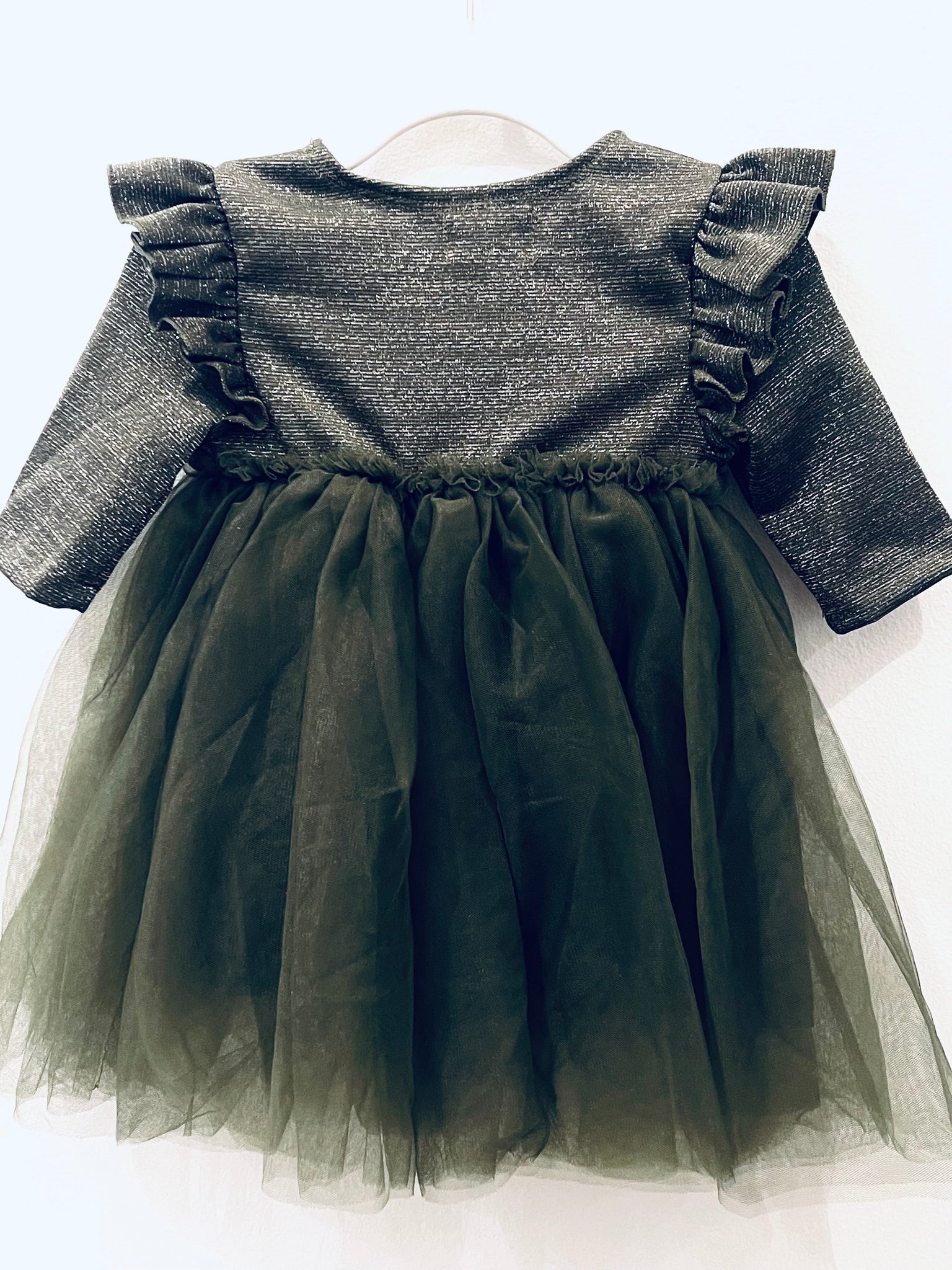 "Drawn To The Glitter" (olive) girls dress