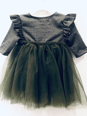 "Drawn To The Glitter" (olive) girls dress