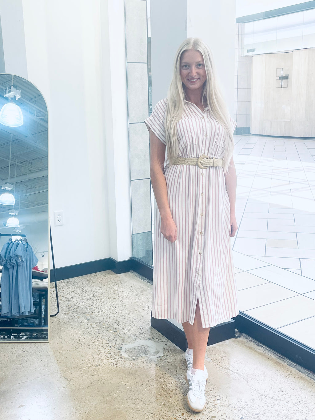 "Bags Are Packed" (pink striped) dress