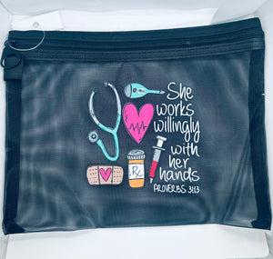 "Nurse" (Proverbs 31:13 design) mesh bag