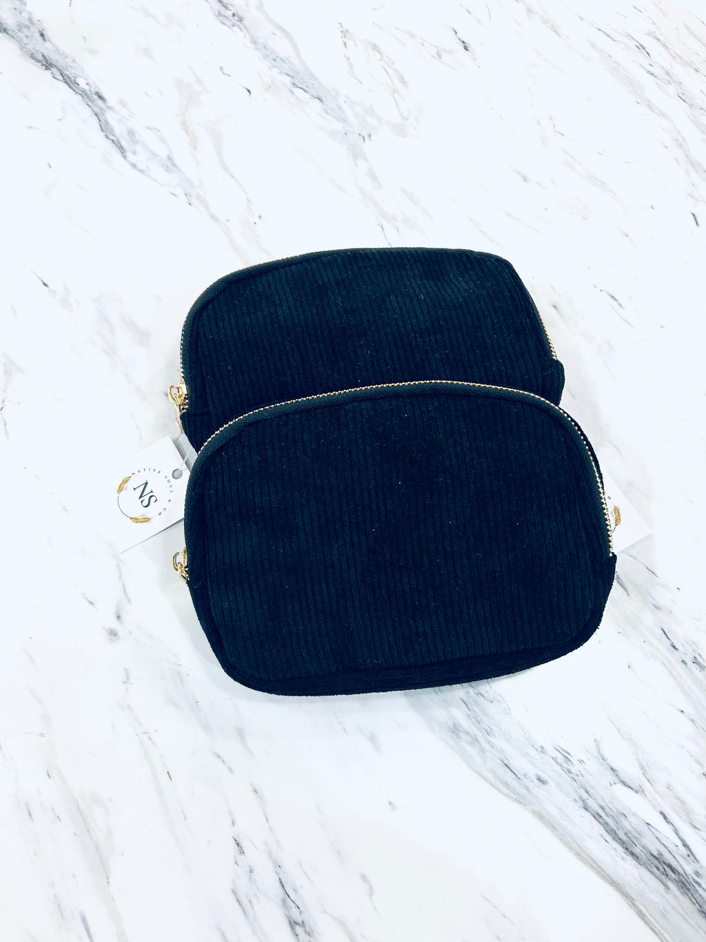 "Corduroy Sling" (black) crossbody purse