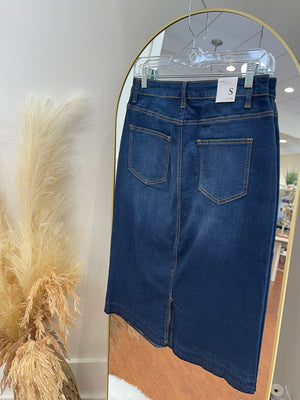 "Denim Distress"(dark wash) skirt