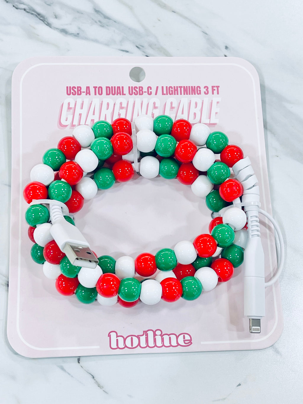 "Beaded Charging Cable" (red white & green) charger