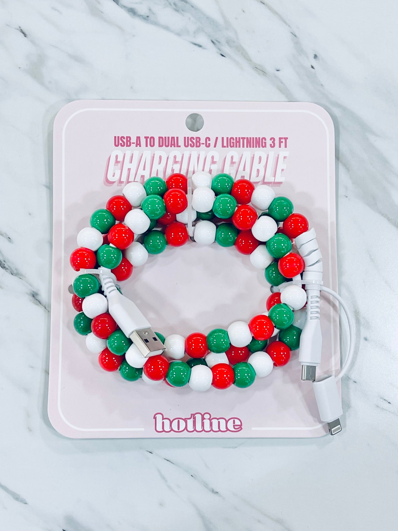 "Beaded Charging Cable" (red white & green) charger