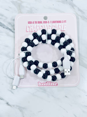 "Beaded Charging Cable" (black & white) charger