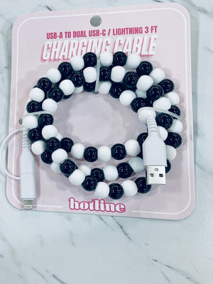 "Beaded Charging Cable" (black & white) charger