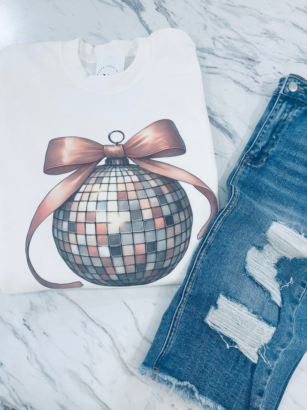 "Disco and Bows" new year (white) sweatshirt