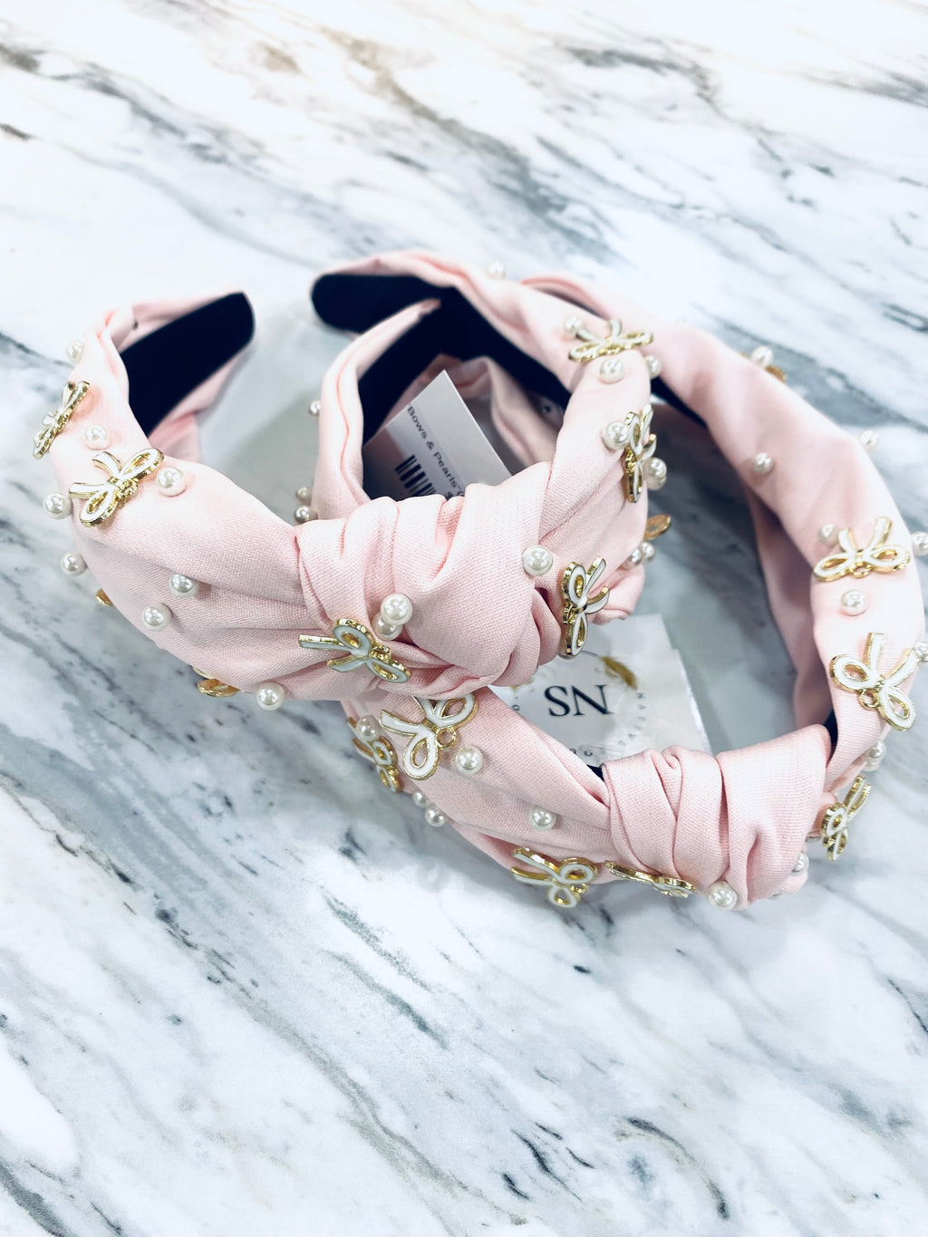 "Bows & Pearls"(pale pink) Headband