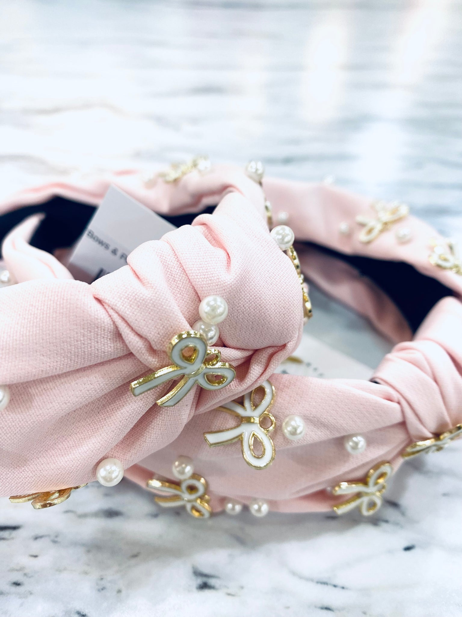 "Bows & Pearls"(pale pink) Headband