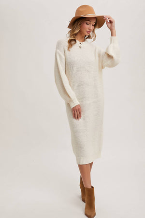 “Cuddle Mood” (cream) sweater dress