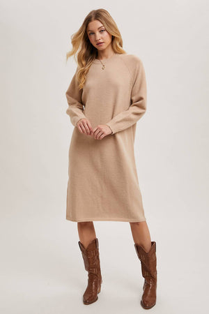 “Basic Check Fit” (beige) sweater dress