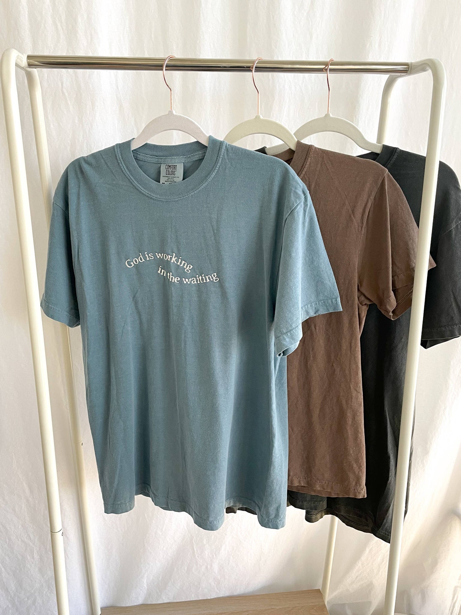Embroidered God Is Working In The Waiting Tee