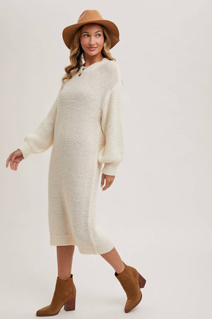 “Cuddle Mood” (cream) sweater dress